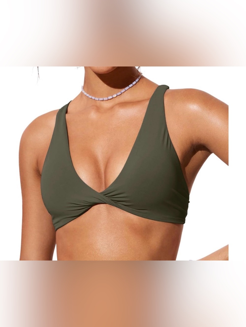 Women’s Olive Twist-Front Bikini Top